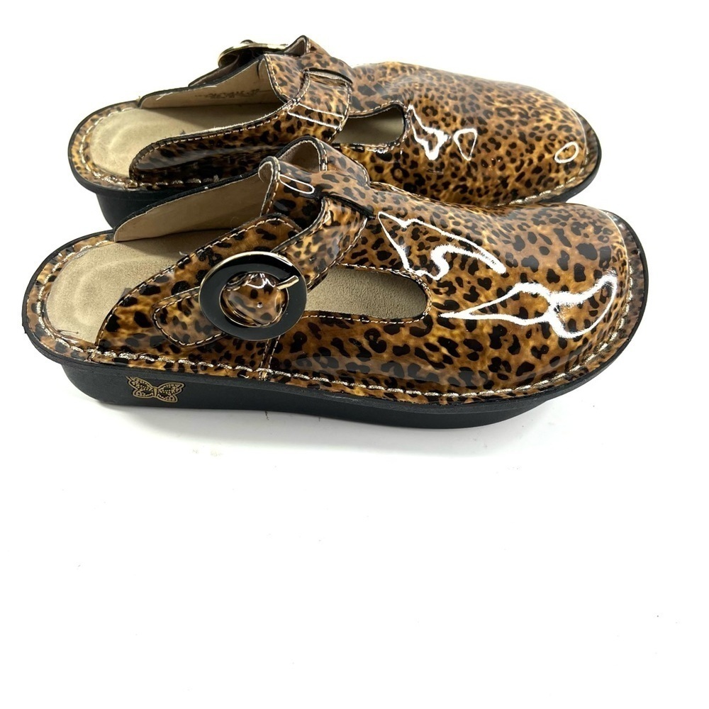 Alegria ALG-417 Leopard Print Slip-On Shoes Leather Padded Support Sz 35 US 5